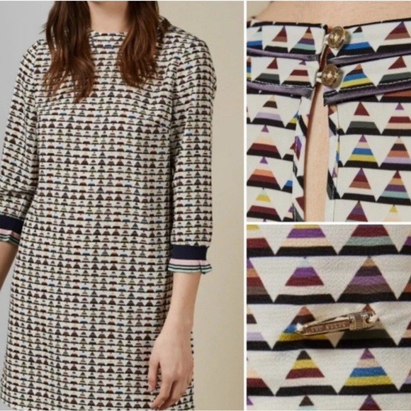 NWT Ted Baker sz 2 Karleen triangle print polyester shift dress $295 - Picture 5 of 16